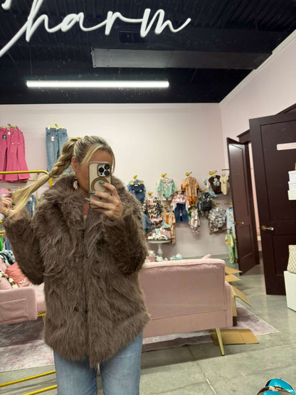 Blue B faux fur coat, stylish outerwear jacket with plush fur texture, perfect for cold weather and winter fashion.
