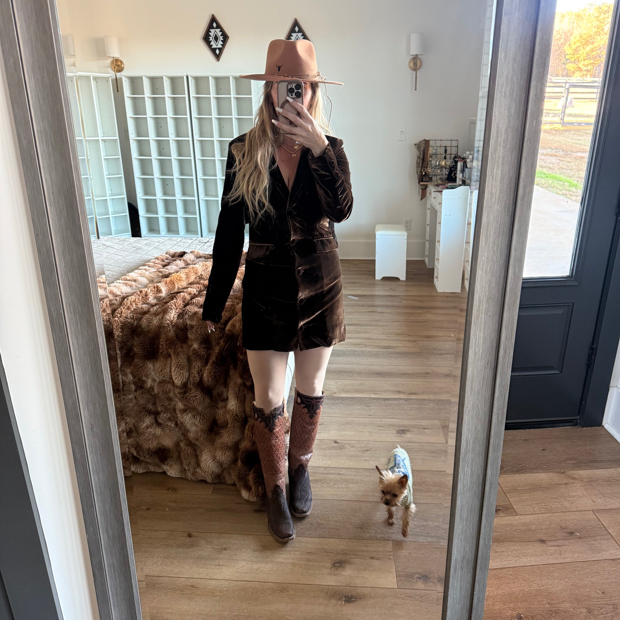 Long Sleeve Halter Back Blazer Dress