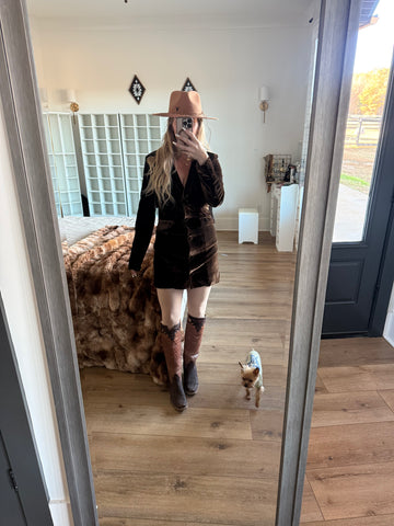 Long Sleeve Halter Back Blazer Dress