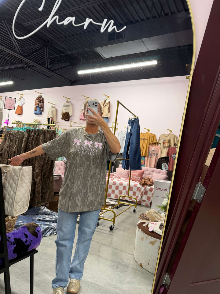 Bottomland Bow Trio graphic tee by Dash Forward Wholesale featuring a colorful bow design on soft cotton t-shirt.