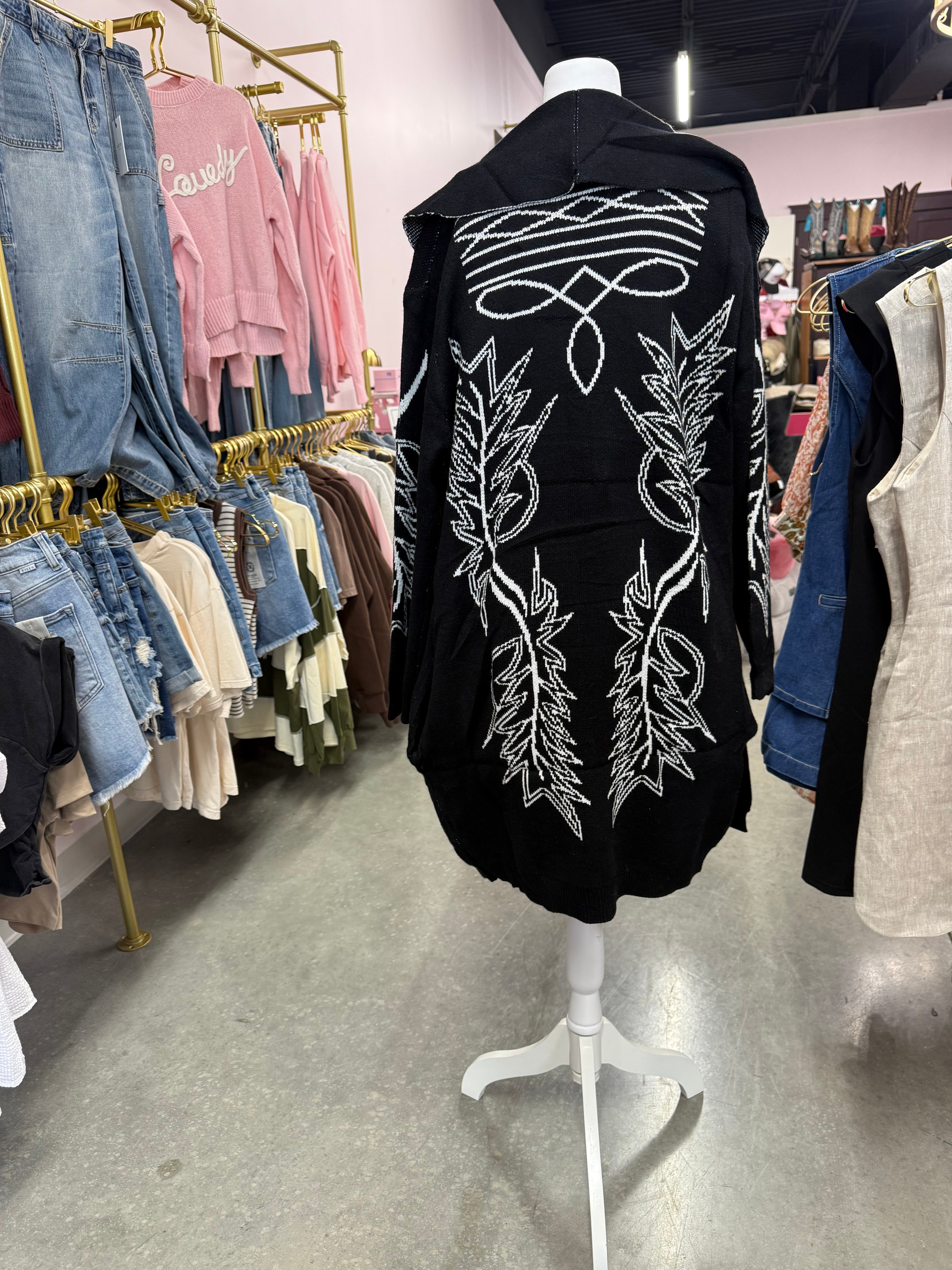 Black Western Embroidered Open Front Cardigan