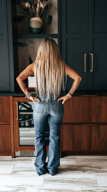 HAALA Denim BELLA : Trouser Flare (Indigo Stone) Gold Combo