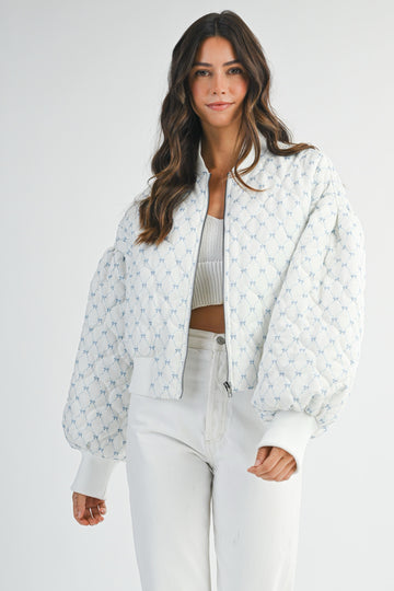 Bow Print Oversized Bomber Jacket
