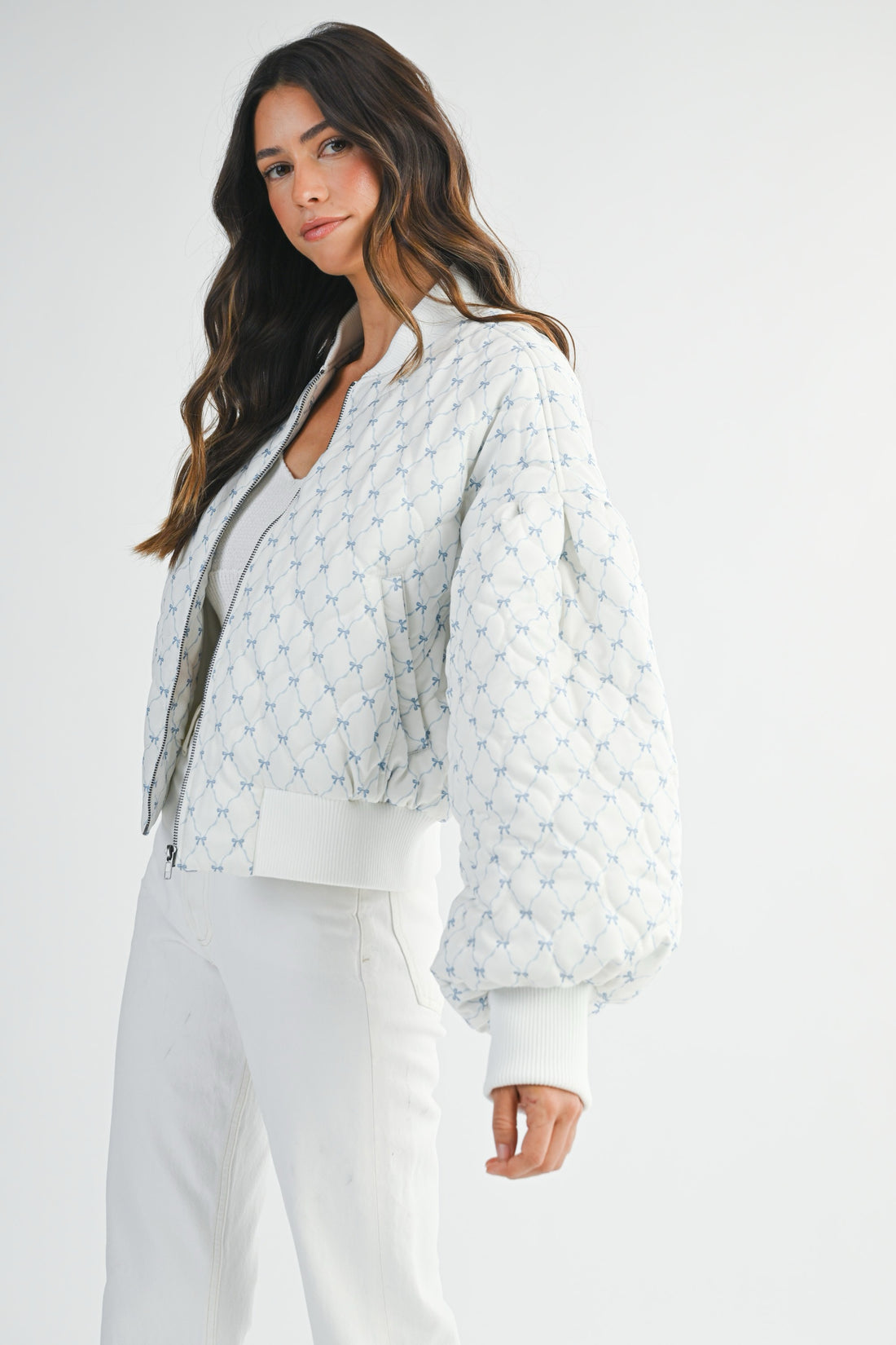 Bow Print Oversized Bomber Jacket