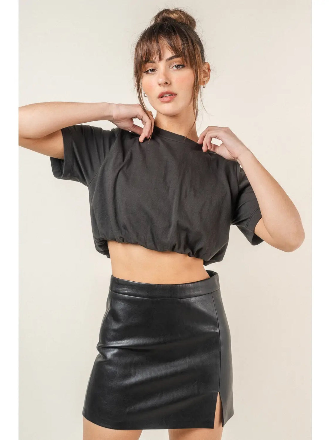 Round Neck Bubble Hem Top