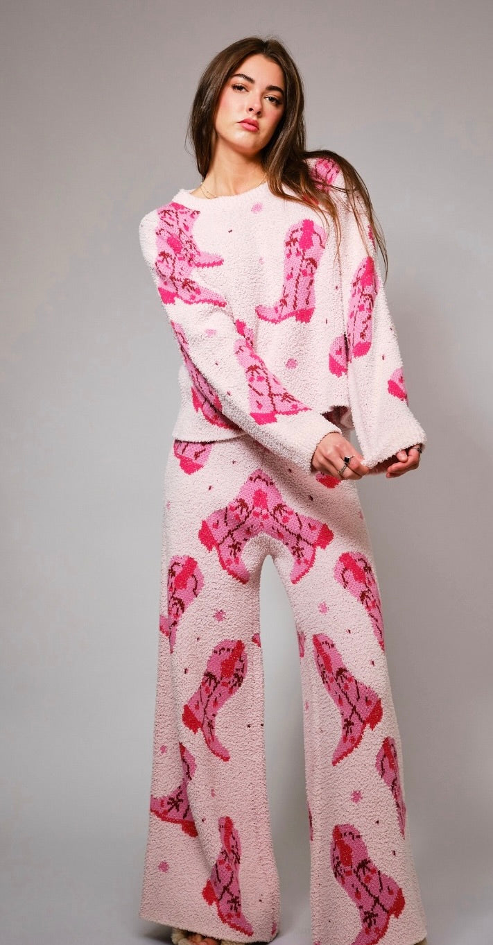 Boots Print Cozy Sweater Set