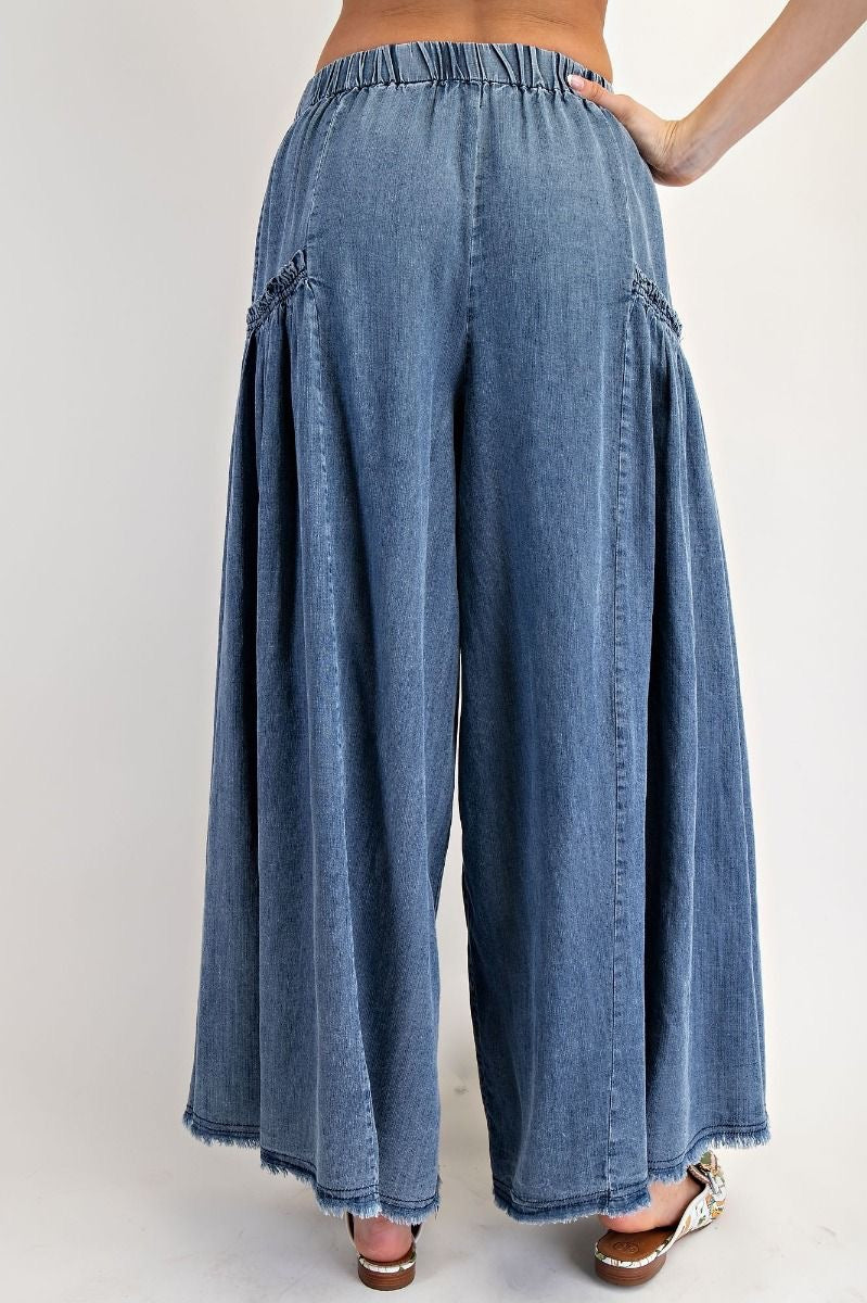 WASHED WIDE LEG PALAZZO CHAMBRAY PANTS