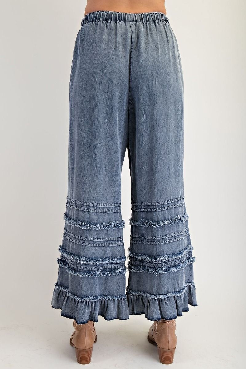 SELF FRAY WASHED CHAMBRAY PANTS