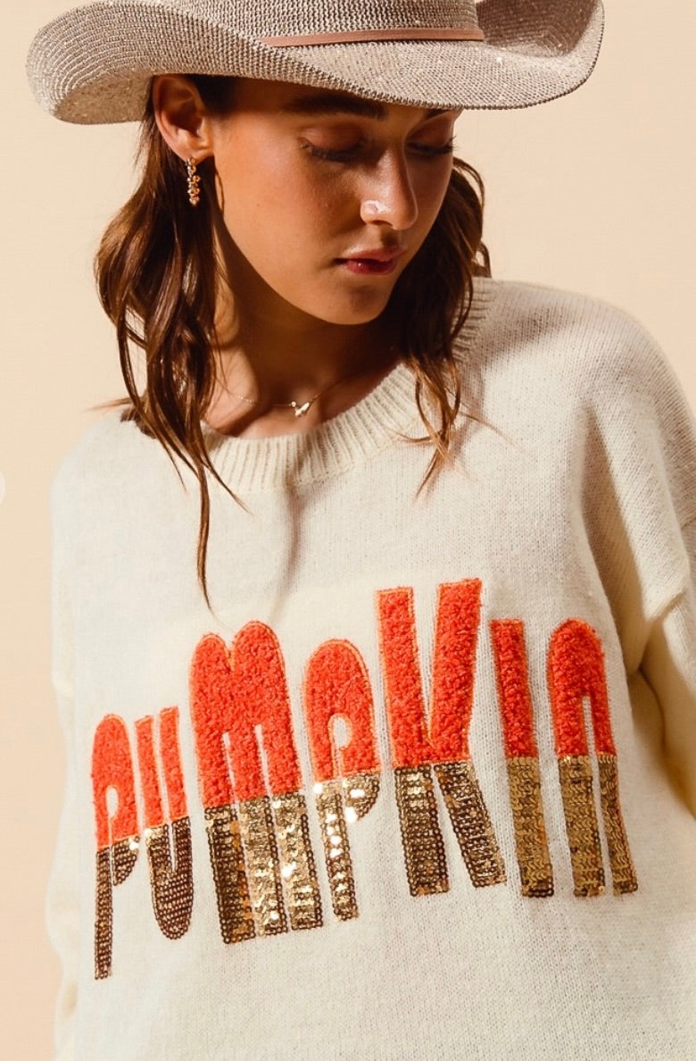 Contrast Sequin Pumpkin Sweater