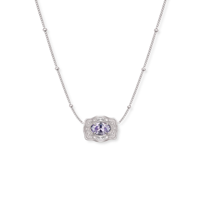 Spurwest Ultra Mini Belt Buckle Birthstone Necklace featuring a June birthstone, delicate jewelry accessory with a small buckle design.