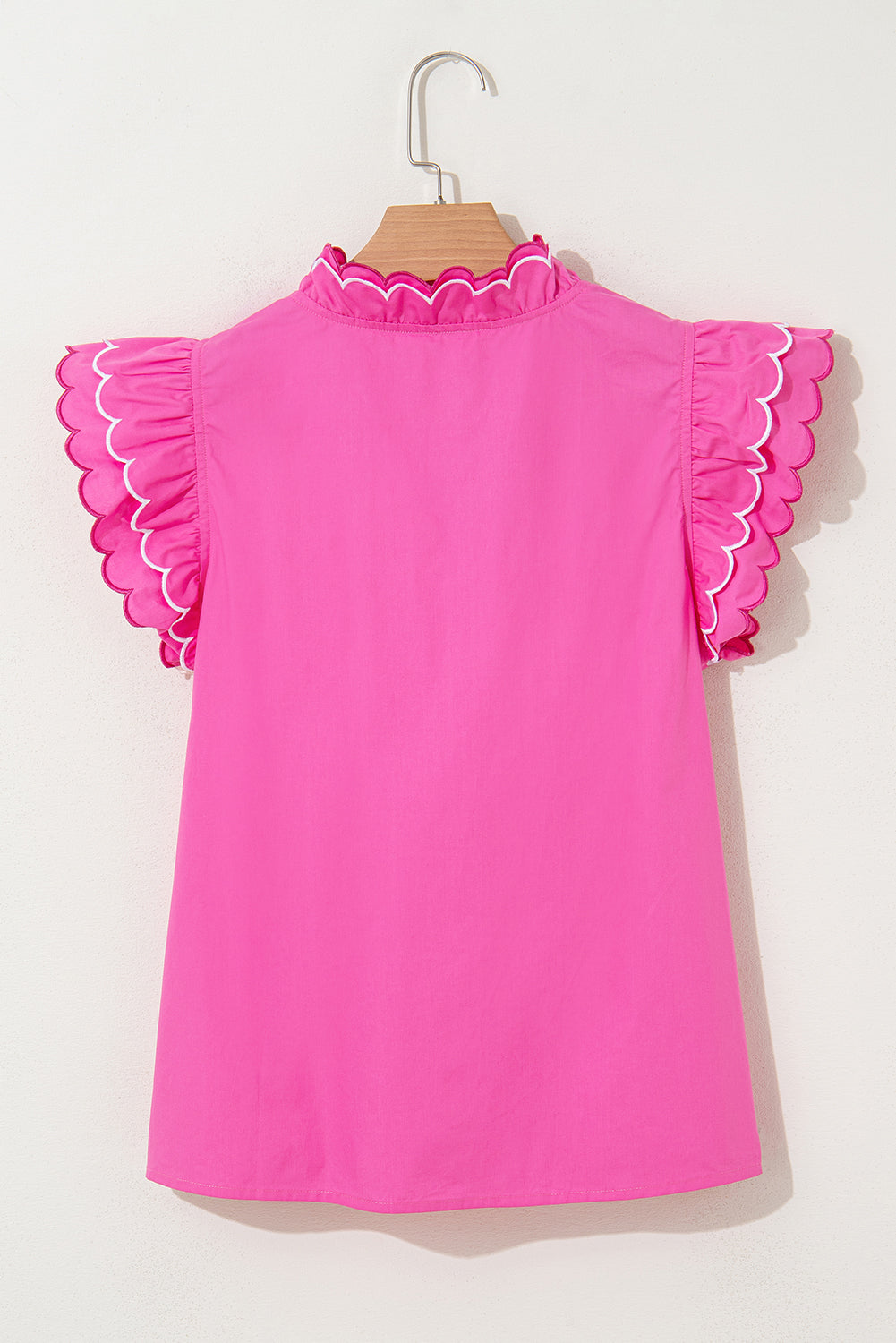 Hot Pink Ruffle Sleeve Top – Scalloped V-Neck Blouse | Cowgirl Charm Boutique