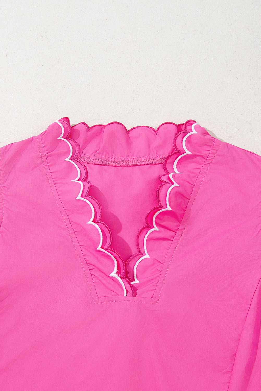 Hot Pink Ruffle Sleeve Top – Scalloped V-Neck Blouse | Cowgirl Charm Boutique