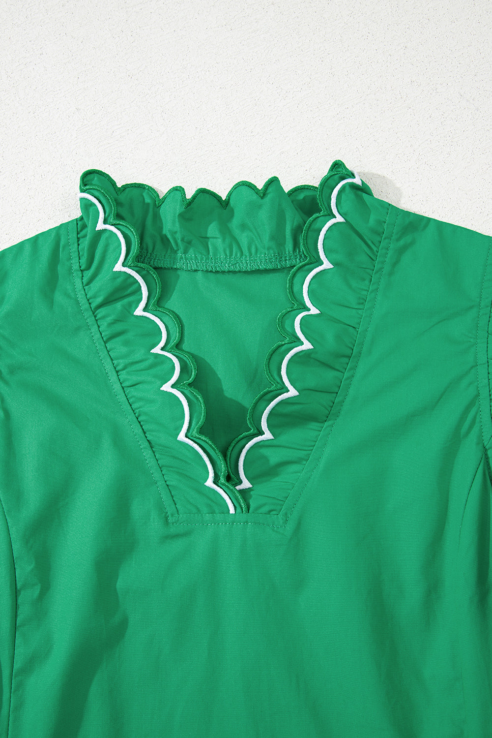 Green Scallop Sleeve Ruffle Trim Top