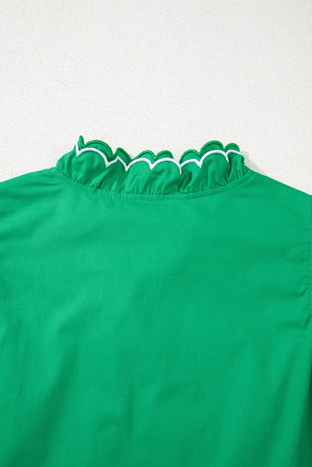 Green Scallop Sleeve Ruffle Trim Top