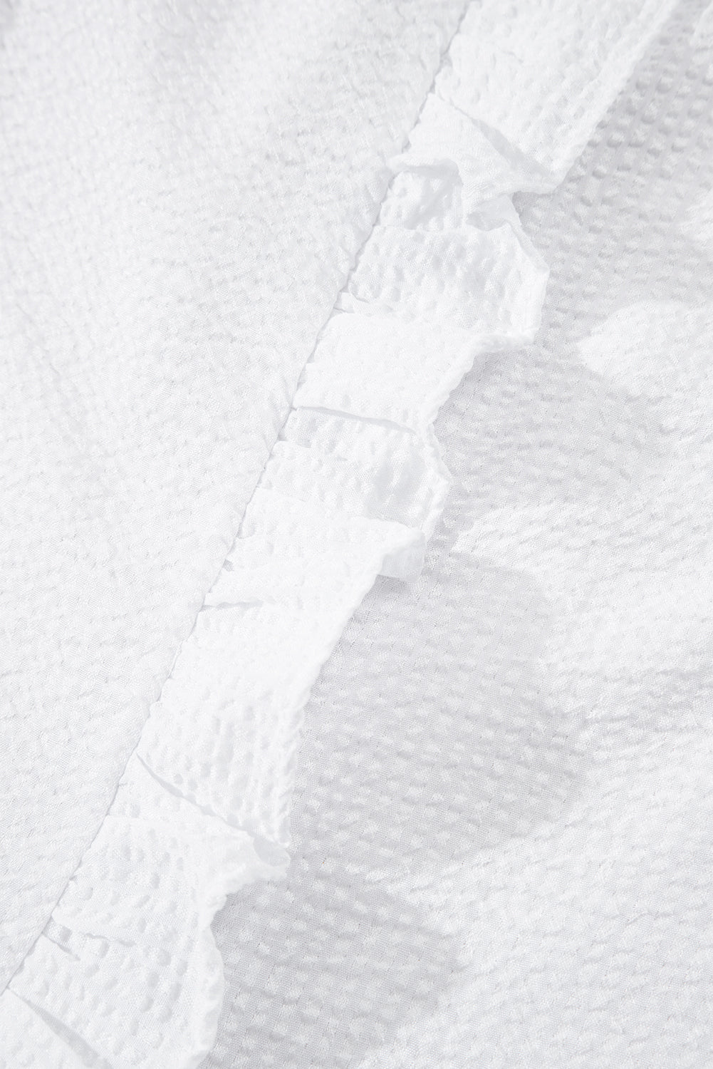 White Ruffle Front Puff Sleeve Blouse