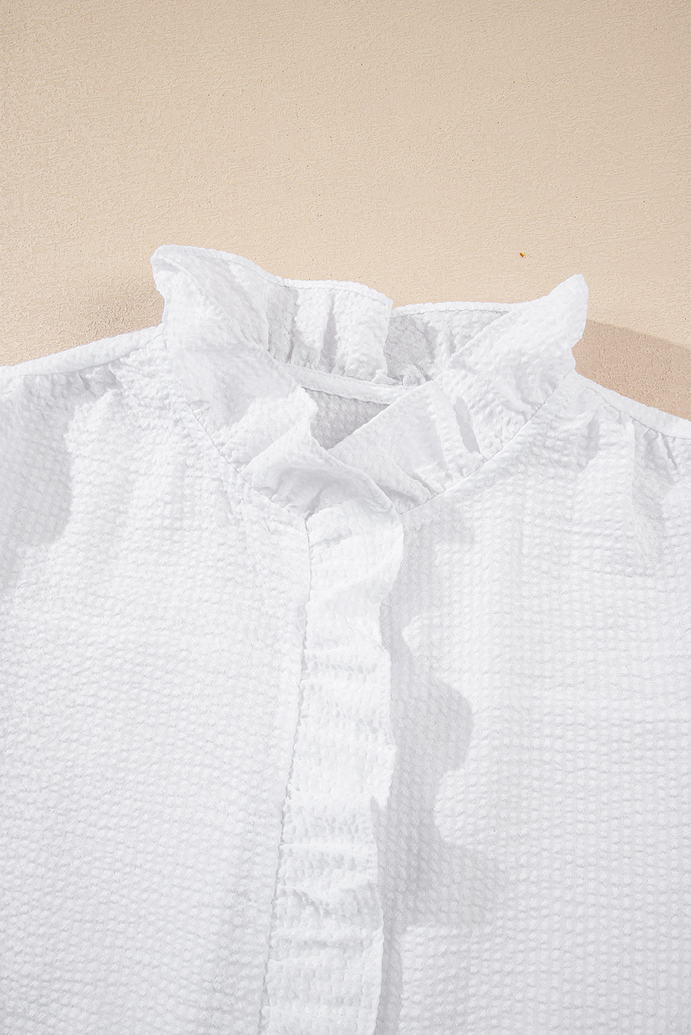 White Ruffle Front Puff Sleeve Blouse