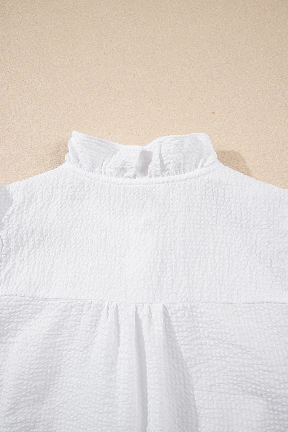 White Ruffle Front Puff Sleeve Blouse