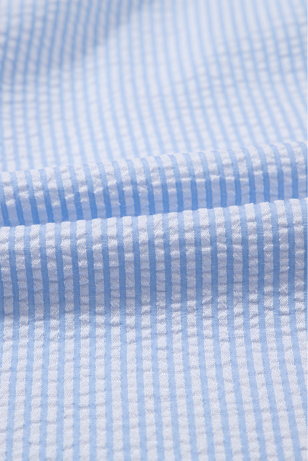 Sky Blue Seersucker Ruffle Button-Up Top – Summer Puff Sleeve Blouse