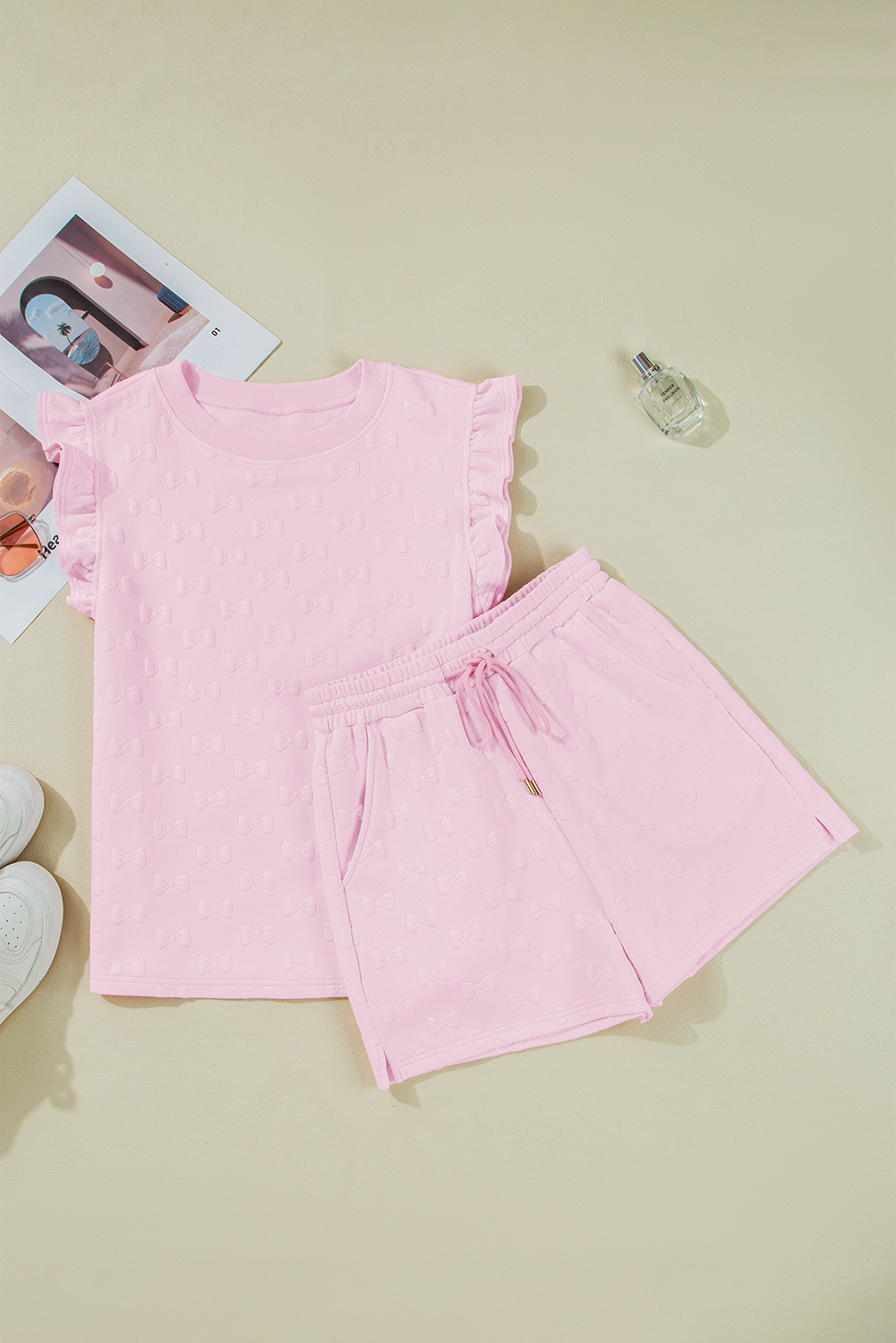 Pink Bow Textured Lounge Set – Cute Western Summer Outfit | Cowgirl Charm