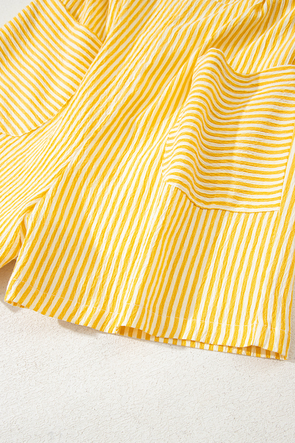 Sunny Stripes Bow-Tie Shoulder Romper with Pockets – Yellow & White