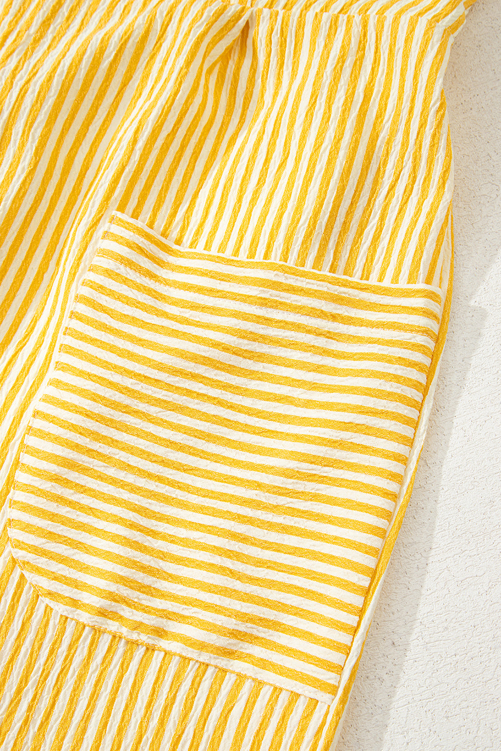 Sunny Stripes Bow-Tie Shoulder Romper with Pockets – Yellow & White