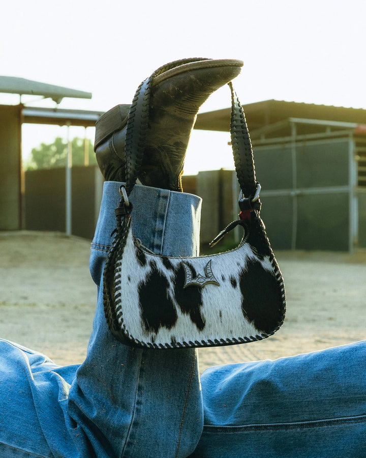 Loyal West Dannia Medium Purse In Black & White Cowhide