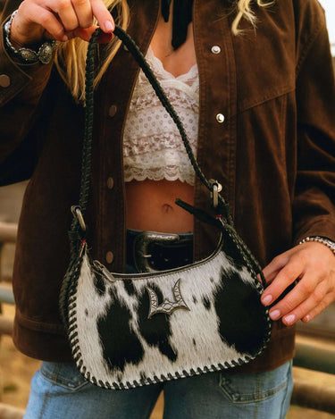 Loyal West Dannia Medium Purse In Black & White Cowhide