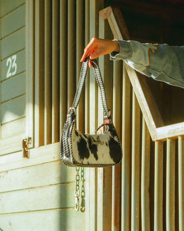 Loyal West Dannia Medium Purse In Black & White Cowhide