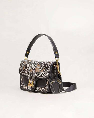 Loyal West Shell Medium Purse Black Floral Leather
