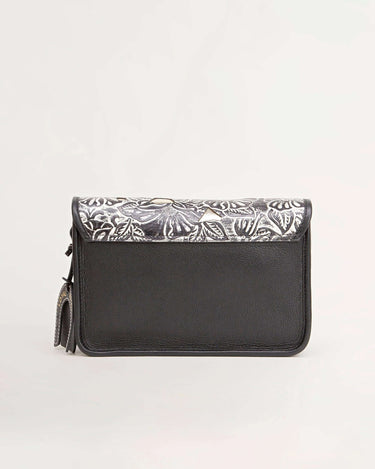 Loyal West Shell Medium Purse Black Floral Leather