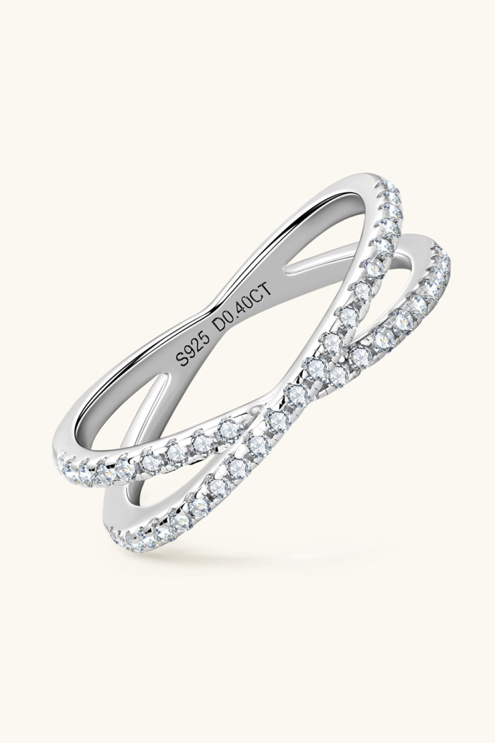 Moissanite Crisscross Ring – 925 Sterling Silver Infinity Band with 0.40 CT Stones