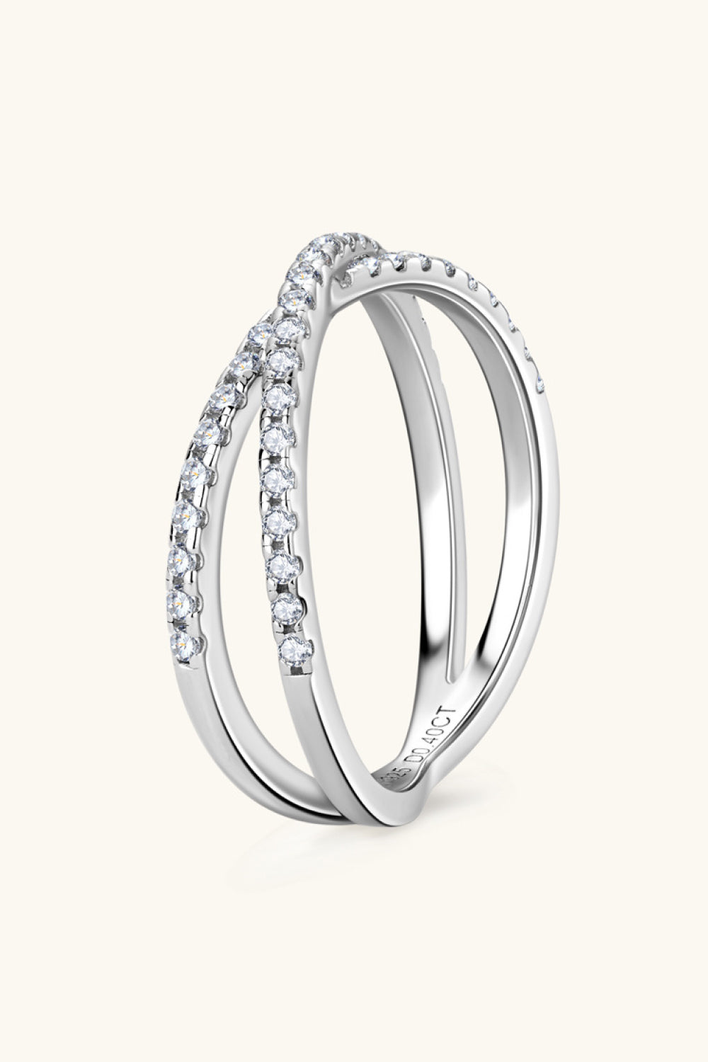 Moissanite Crisscross Ring – 925 Sterling Silver Infinity Band with 0.40 CT Stones