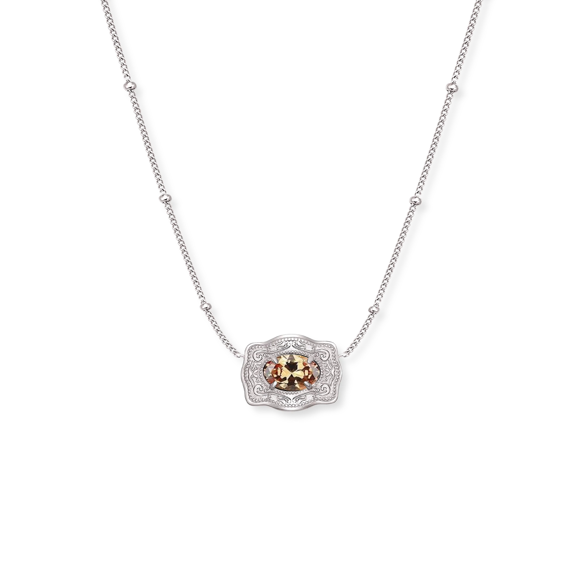 Spurwest Ultra Mini Belt Buckle Birthstone Necklace featuring a small decorative buckle with a sparkling birthstone accent.