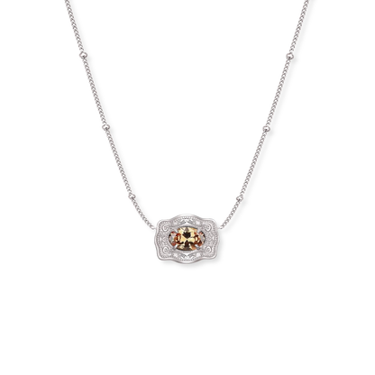 Spurwest Ultra Mini Belt Buckle Birthstone Necklace featuring a small decorative buckle with a sparkling birthstone accent.
