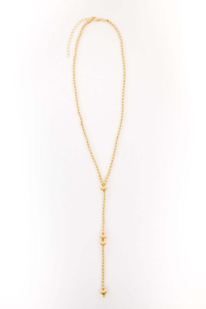 22-inch gold-plated Y necklace with turquoise accents and 5.5-inch tail, featuring West & Co. branding in a close-up image.