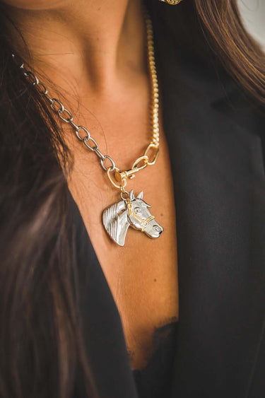 18" 18K Two Toned Plated Chain Necklace with Horse Pendant West and Co