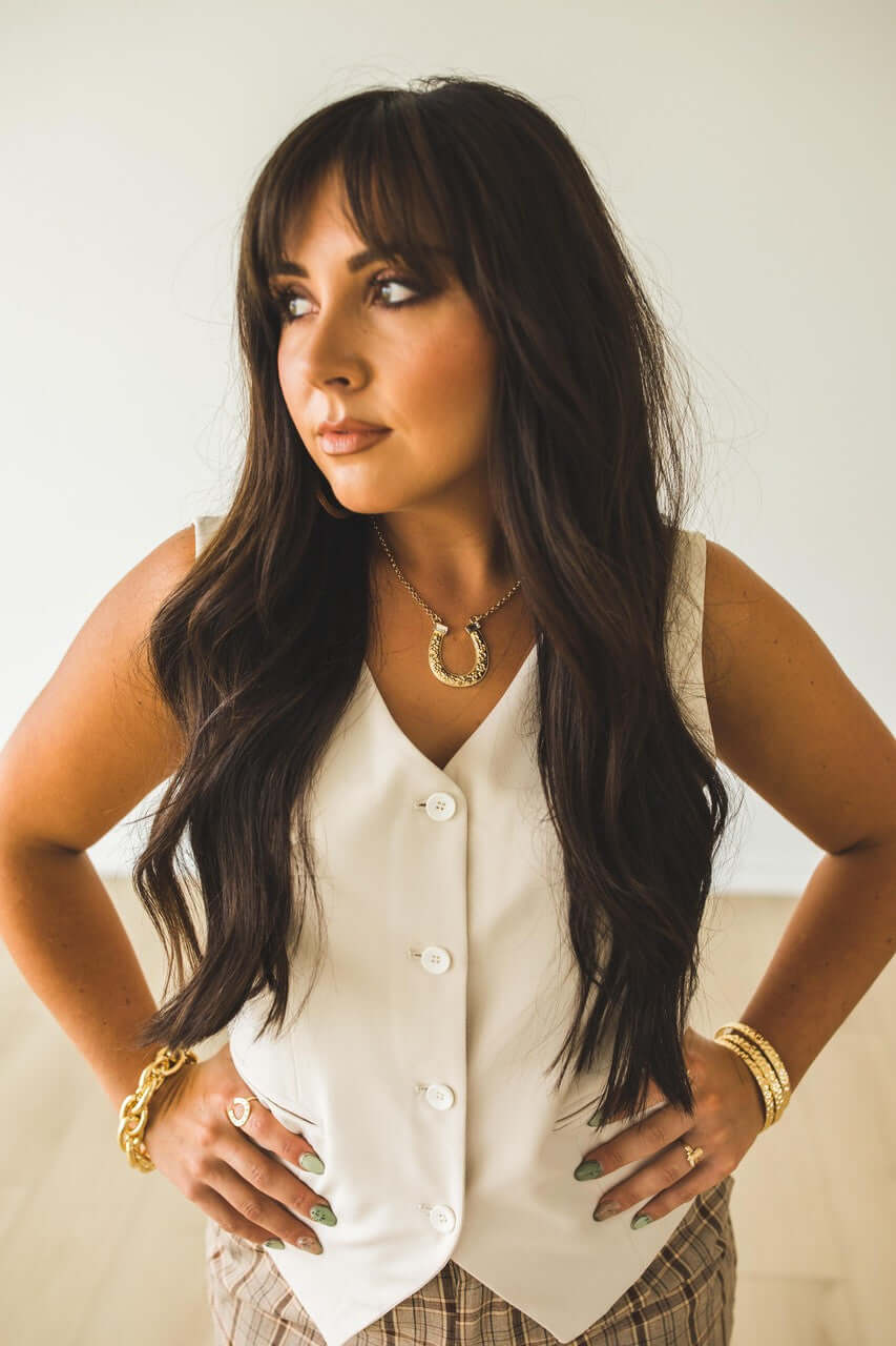 18-inch gold-plated horse shoe necklace with rhinestone accents from West & Co. jewelry, showcasing a sparkly and elegant design.