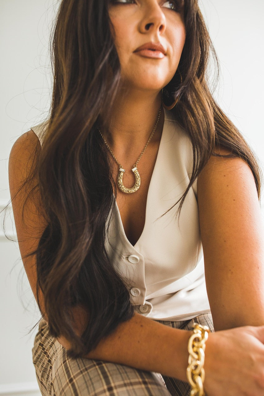 18" 18K Gold Plated Horse Shoe Necklace with Rhinestone Accents West and Co