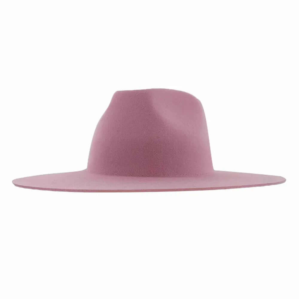 Women's wide brim felt fedora hat in cotton candy pink by American Hat Maker, featuring a stylish and classic design.
