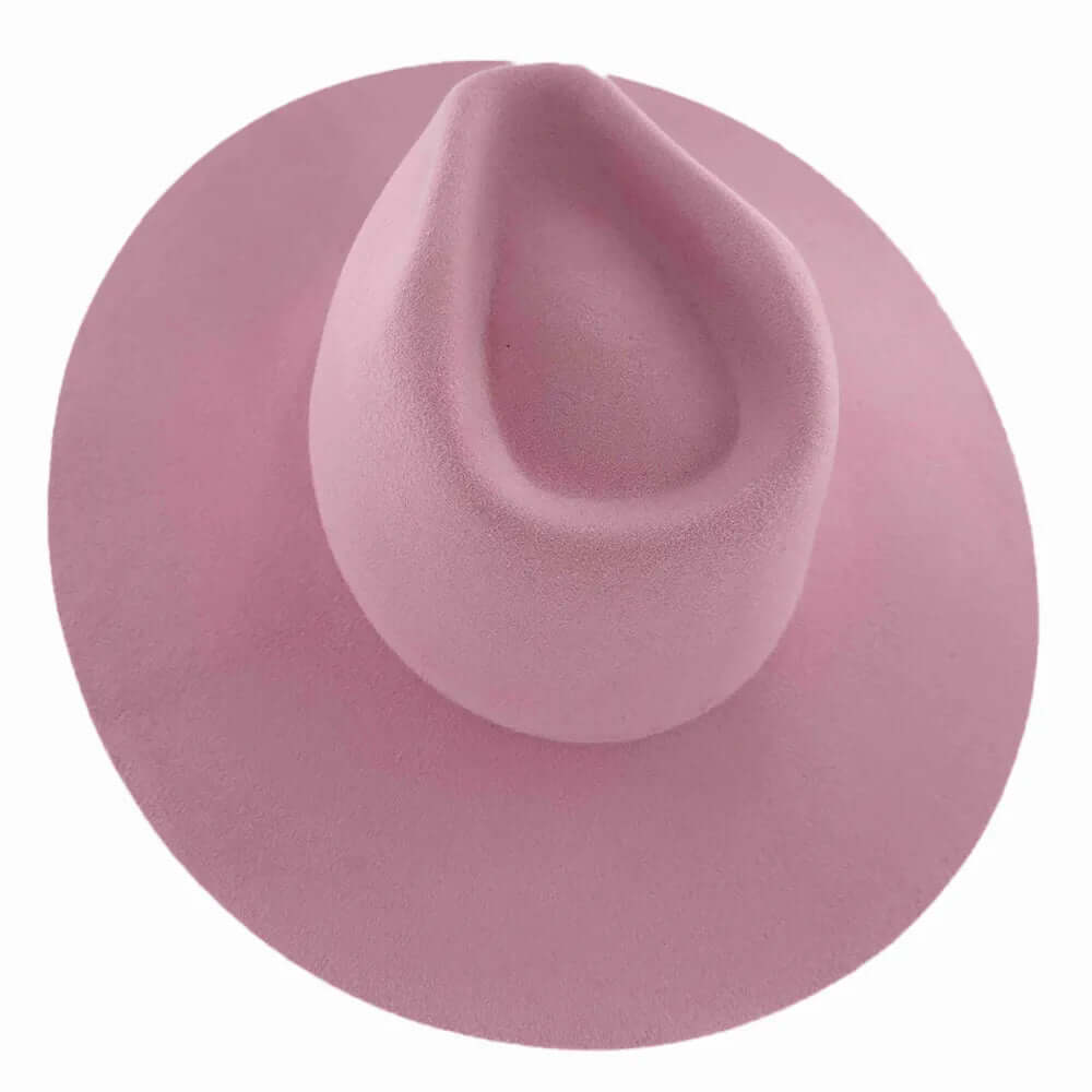 Women's wide brim felt fedora hat in cotton candy pink from American Hat Maker with a stylish and classic design.