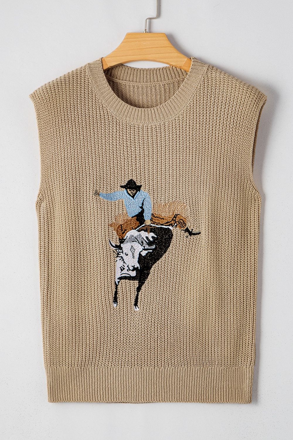 Western Cowboy Embroidered Sleeveless Knit Sweater – Rodeo Bull Rider Tank