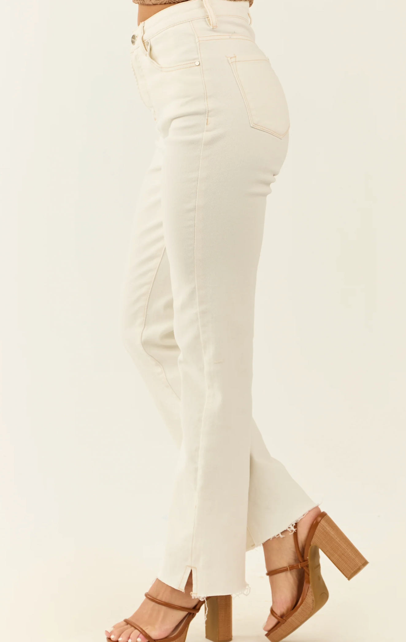 High Rise Tummy Control Straight Pants – Raw Hem with Side Slit