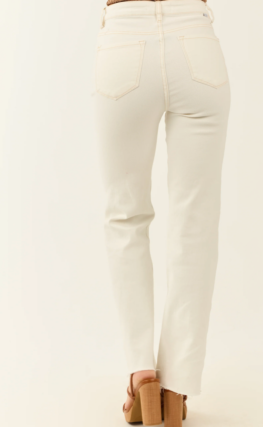 High Rise Tummy Control Straight Pants – Raw Hem with Side Slit