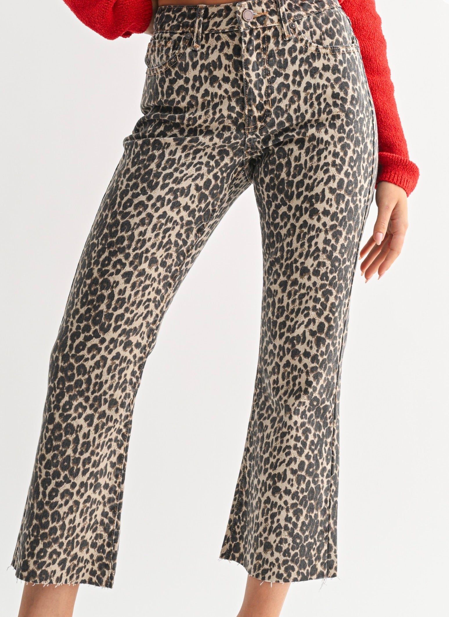 Leopard Distressed Hem Jeans