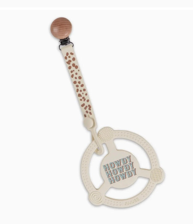 Howdy Partner Silicone Teether Ring with Clip – Blue Western Design