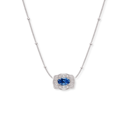 Spurwest Ultra Mini Belt Buckle Birthstone Necklace featuring a September birthstone, jewelry accessory with a small belt buckle design.