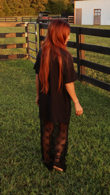 Vintage Horse Graphic Lace Maxi T-Shirt Dress | Western Black Maxi Dress