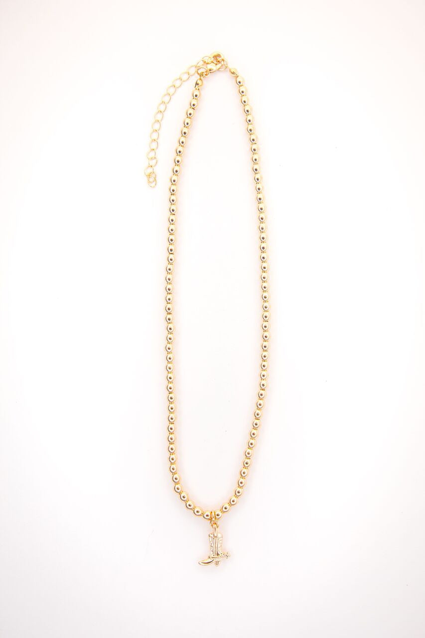 14" 18K Gold Plated Dainty Beaded Necklace with cowboy boot Charm