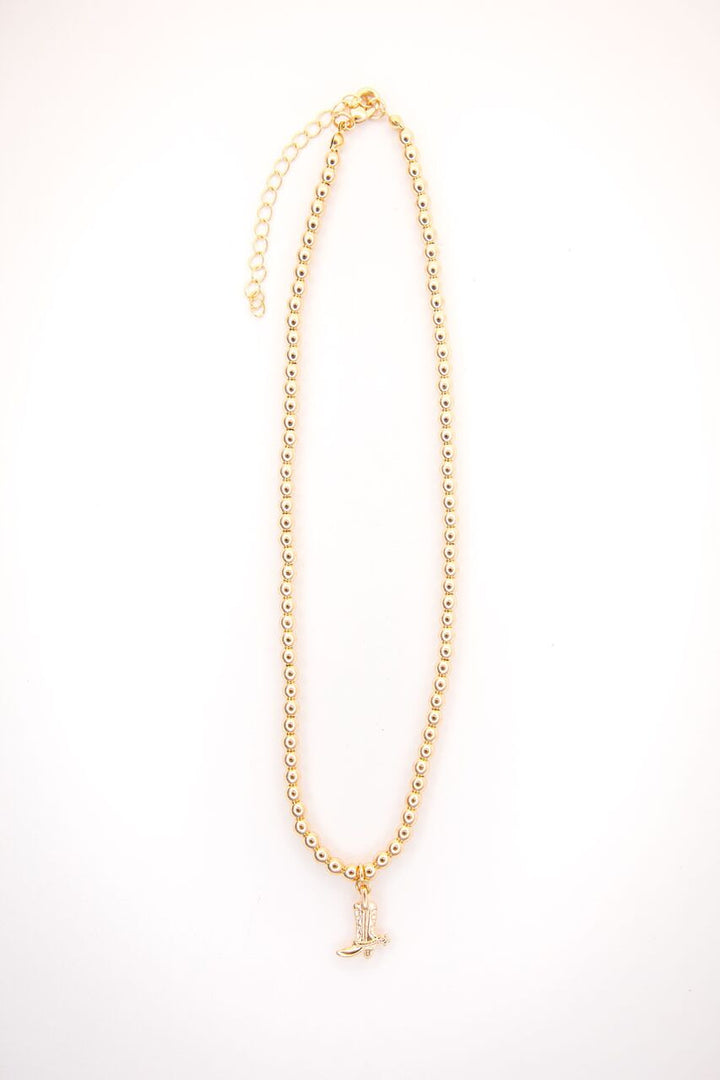 14" 18K Gold Plated Dainty Beaded Necklace with cowboy boot Charm