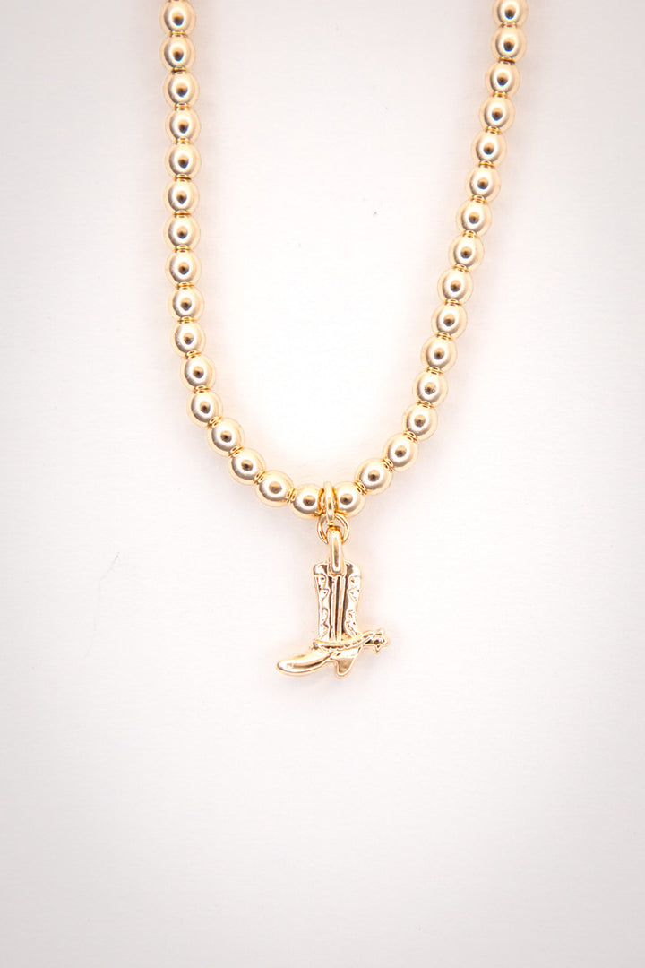 14" 18K Gold Plated Dainty Beaded Necklace with cowboy boot Charm
